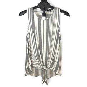 Staccato Womens Ivory Black Striped Tie Front Sleeveless Top Size M
